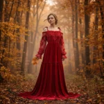 Аренда красного кружевного платья с вышивкой для фотосессии — Изображение 2